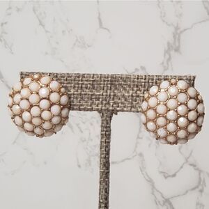 BUTTON-STYLE Pierced Earrings Faceted Resin Stones in Goldtone Setting Classic